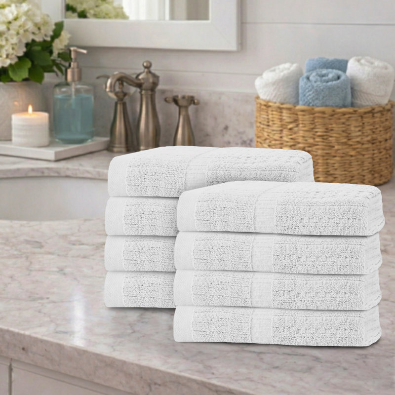 Willow 8 Pieces Hand Towel Set – 100% Combed Cotton, Premium Quality 630 GSM, White, Ultra-Soft & Highly Absorbent (8 Hand Towels)
