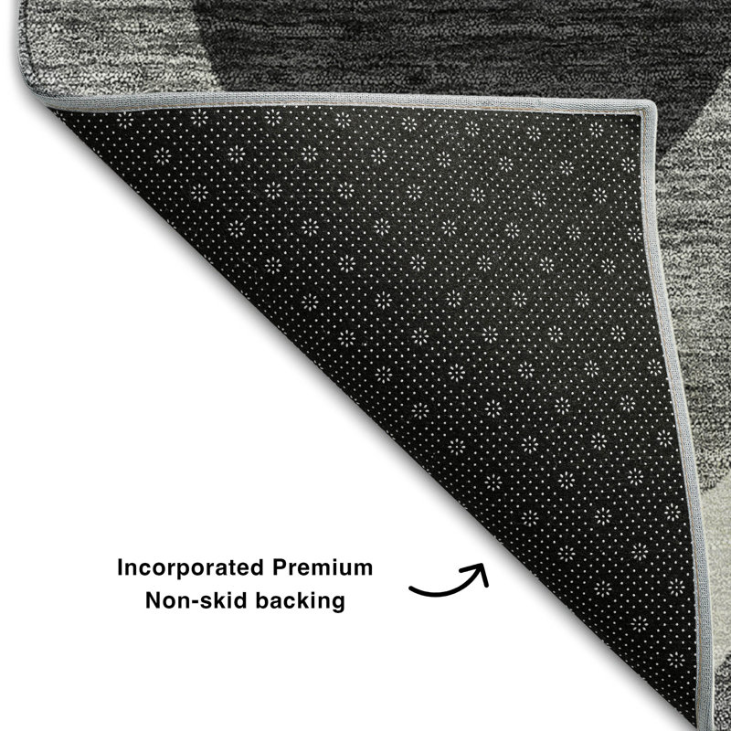Premium Machine Washable Lisse Black Rug, Round 8'