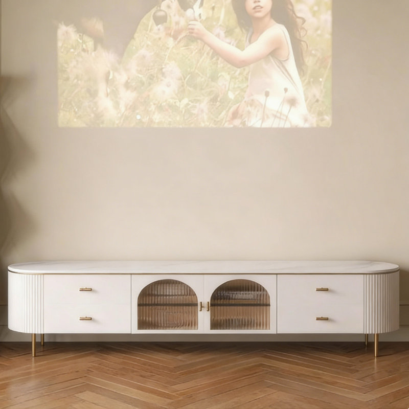 Modern White Manufactured Wood TV Stands, 19.29"H x 69.69"L x 14.57"W