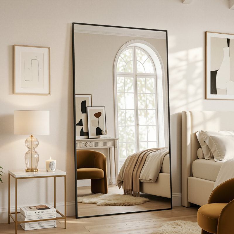 Miroir surdimensionné rectangulaire en aluminium avec cadre, Noir, 82 po x 44 po