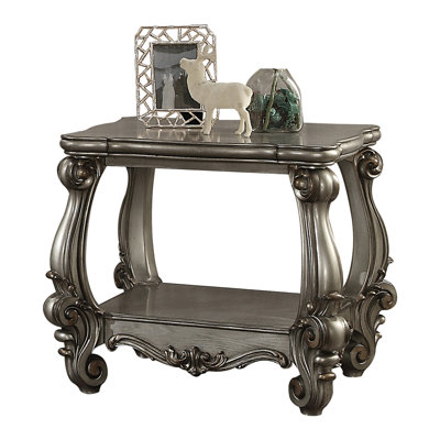Antique Platinum End Table With Bottom Shelf