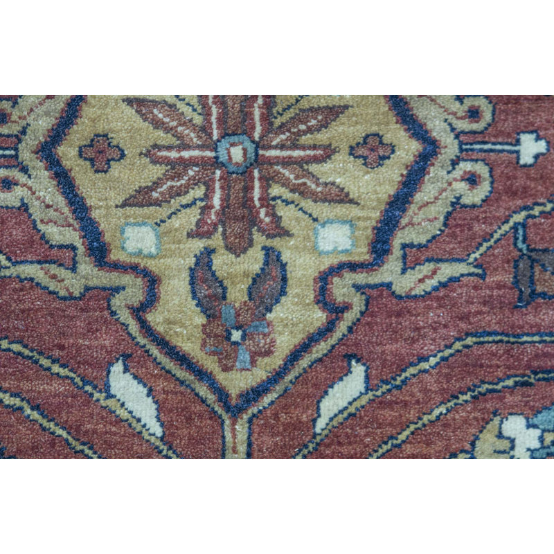 Tapis rouge et bleu noué à la main de haute qualité