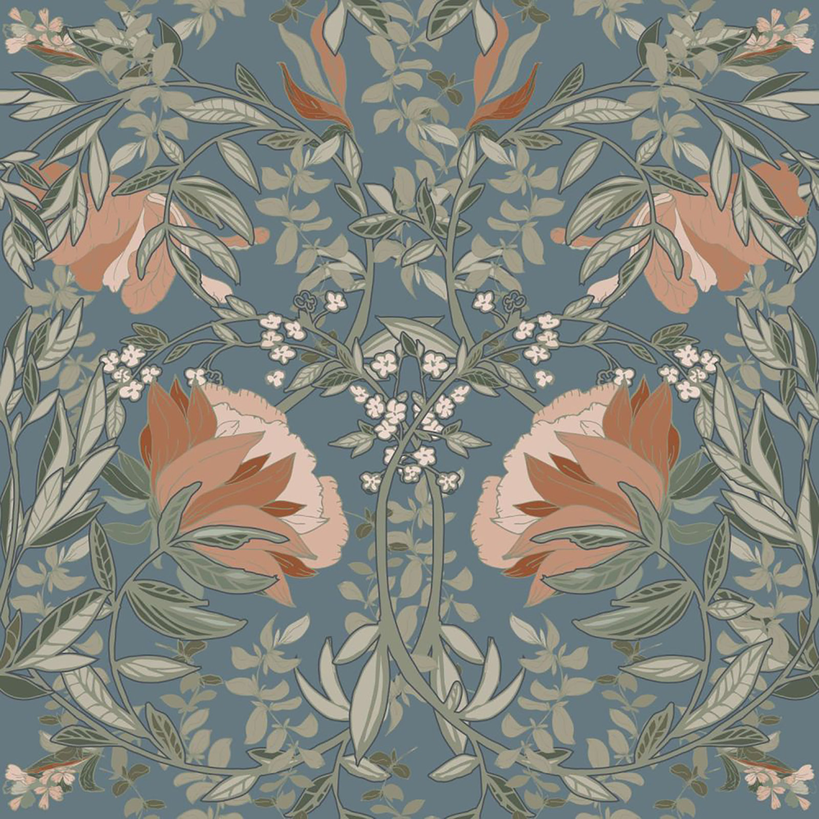 Floral Wallpaper Double Roll, Blue