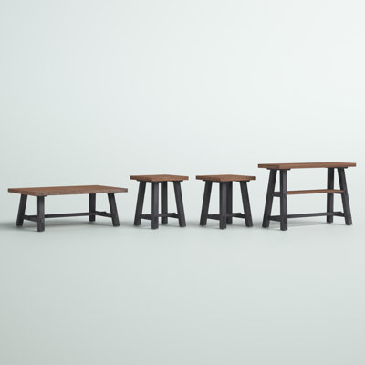 Ensemble de tables basses 4 pièces en bois massif industriel 48 po avec console de télévision et 2 tables d'appoint Adam