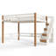 Lit mezzanine double en bois pleine grandeur avec tablettes de rangement, crochets et espace sous le lit, beige et naturel-131271894