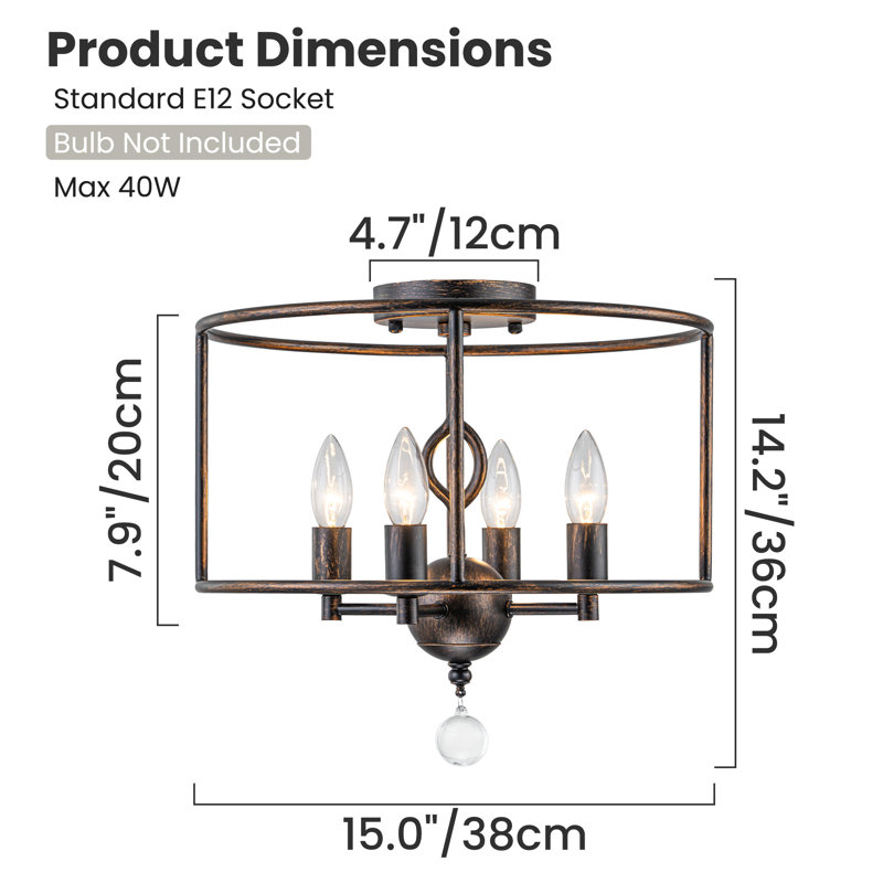 4-Light Antique Bronze Semi Flush Mount
