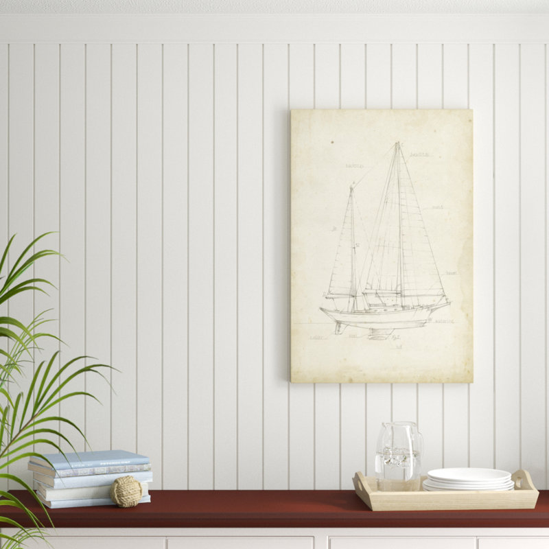 «Sailboat Blueprint VI», reproduction d'art sur toile, H 36 po x l 24 po