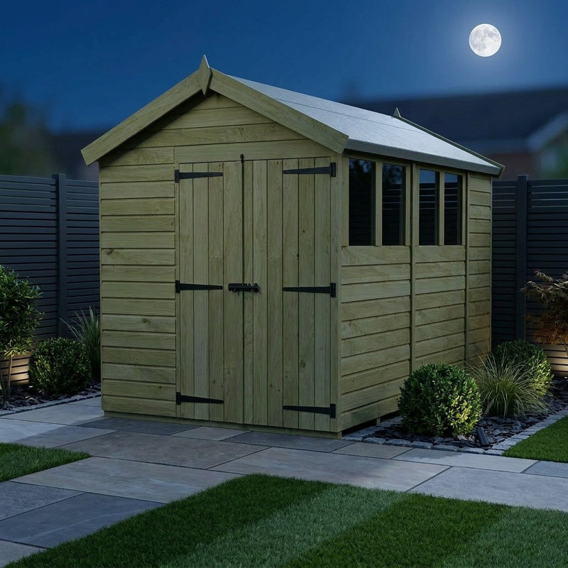 Total Sheds 6ft x 10ft Apex Garden Shed - Double Door - With Windows - Pressure Treated Timber - UK Manufactured