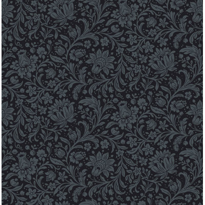 Papier peint floral bleu foncé Hague