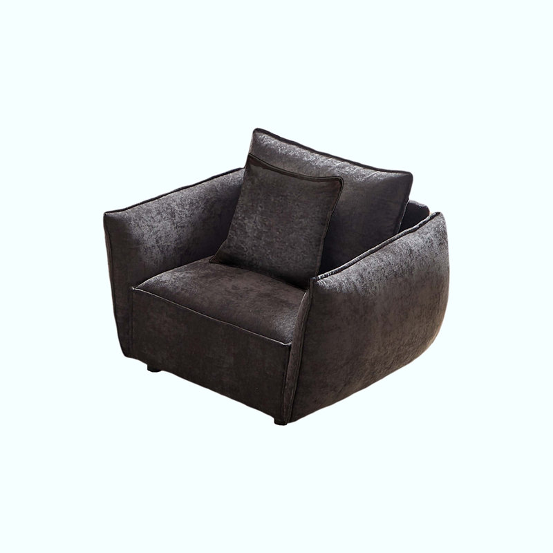 44" Single Seat Upholstered Wooden Armchair Living Room Sofa With Pillow, Black Linen