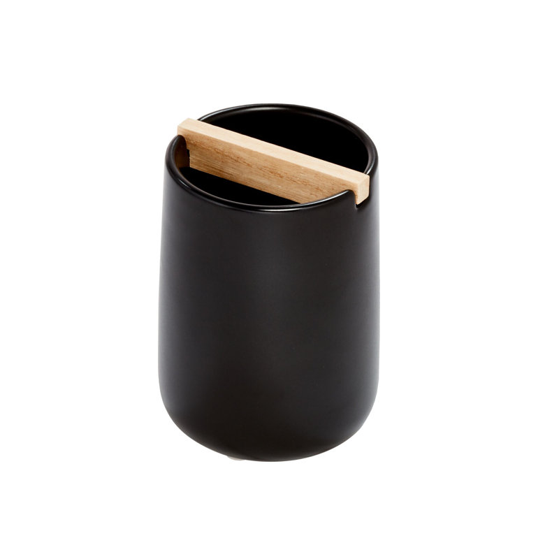 Black Ceramic Toothbrush Holder with Wood Divider