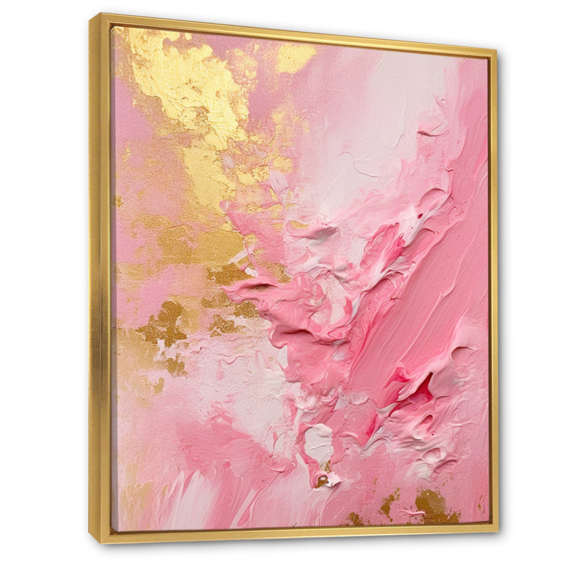 Rose et or «Energies nouvelles III», reproduction sur toile, Cadre flottant doré, H 32 po x l 24 po x P 1 po