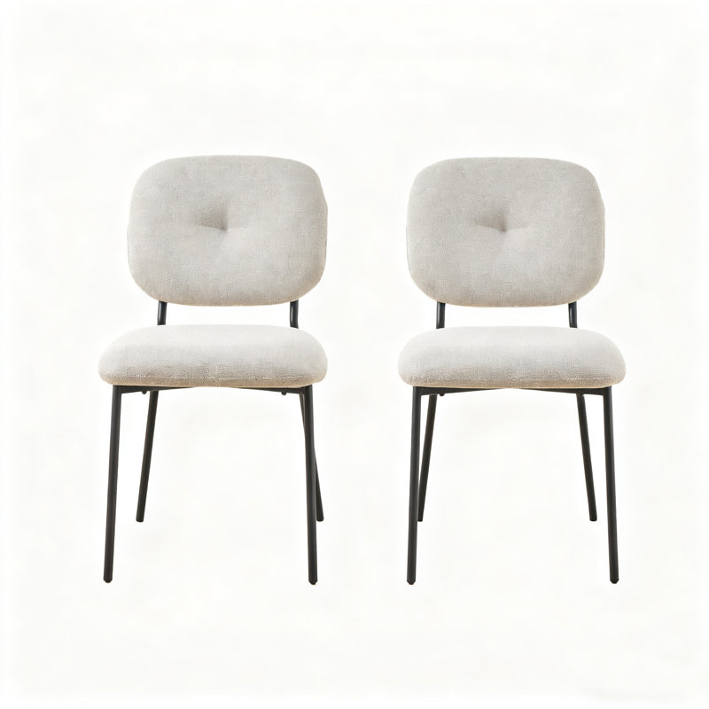 Modern Upholstered Dining Chair with Gold Metal Legs, Set of 2, Black, White