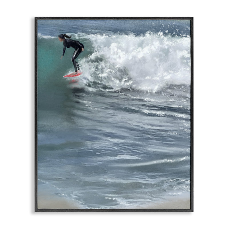 Cali Surfer Girl, art de la giclée encadrée par Matthew Piotrowicz, Giclée encadrée noir minuit, H 20 po x l 16 po