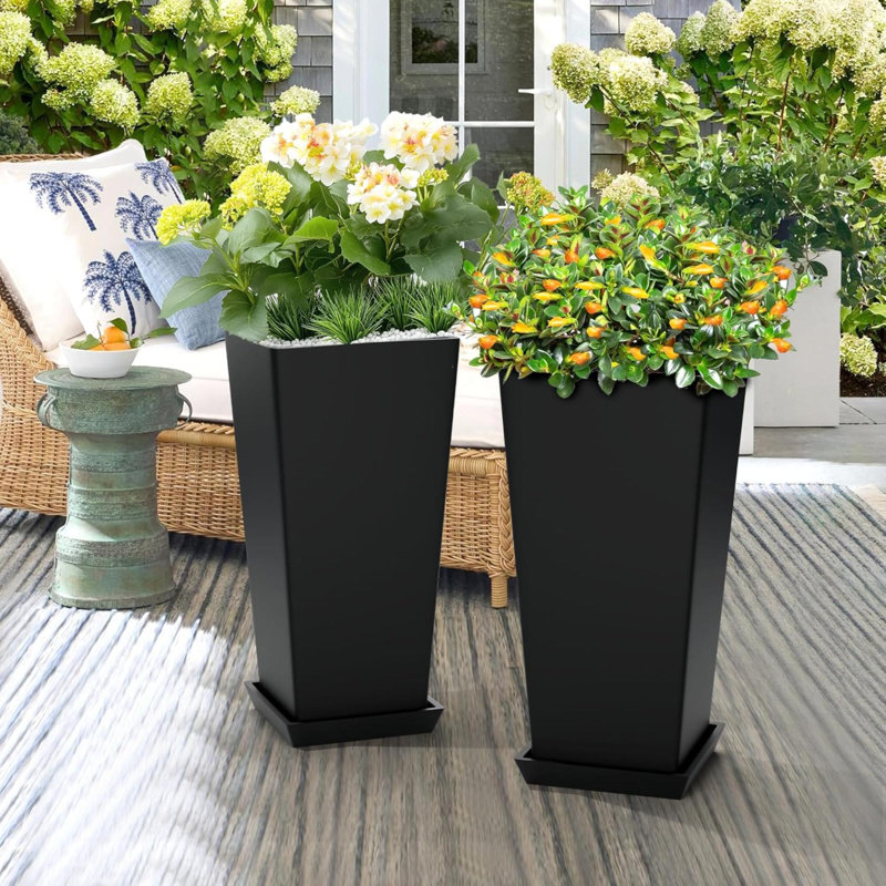 Ensemble de pots à fleurs hauts pour pots à fleurs de 24 po d'intérieur ou d'extérieur avec plateau pour jardinières de jardin pour plantes d'intérieur