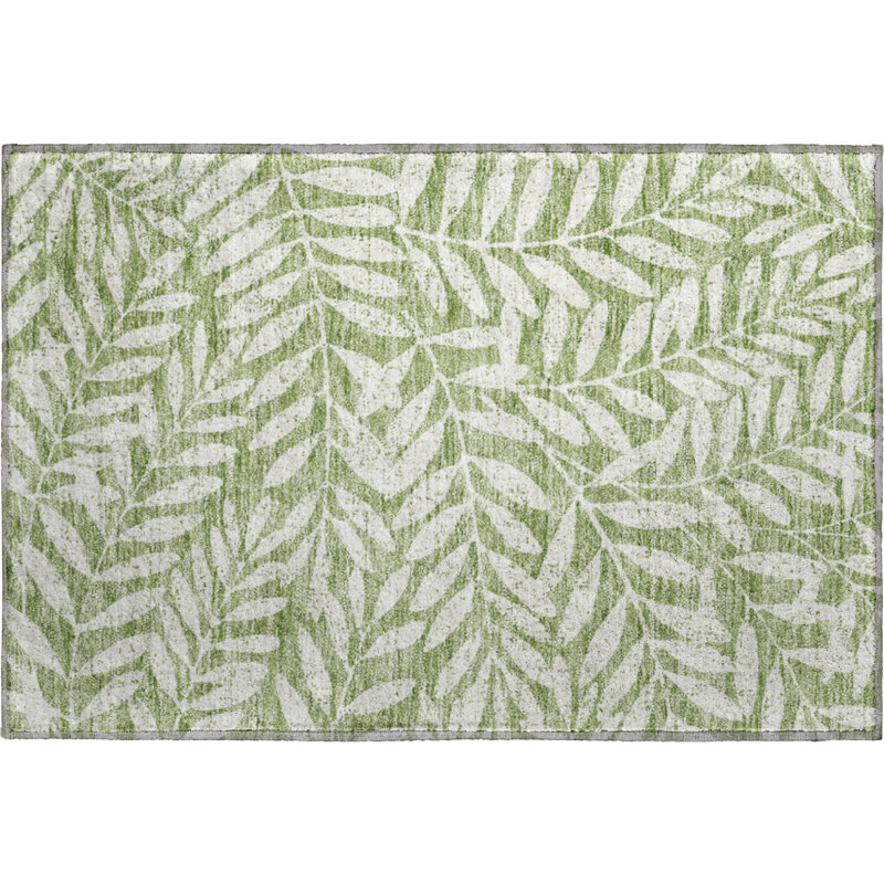 Premium Machine Washable Prisco Green Rug, Rectangle 1'8" x 2'6"