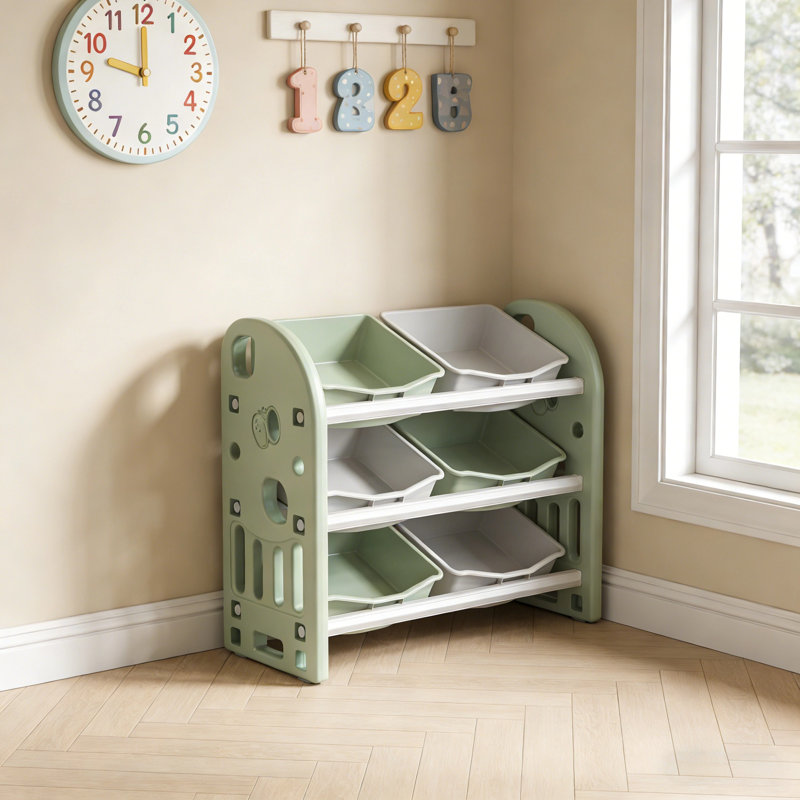 Multi-Functional Kids Toy Storage Organizer With 6 Bins And HDPE Shelf, Green