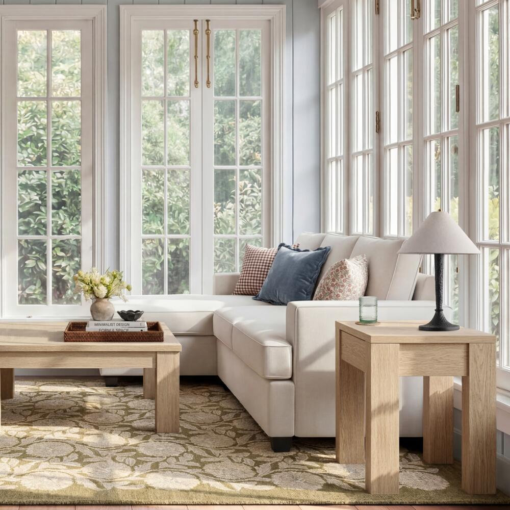 Alden Upholstered Reversible Down Filled L-Sectional, White Performance