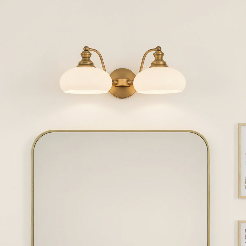 Éclairage pour salle de bain 2 lumières avec abat-jour en céramique blanc éclatant, Deux lumières
