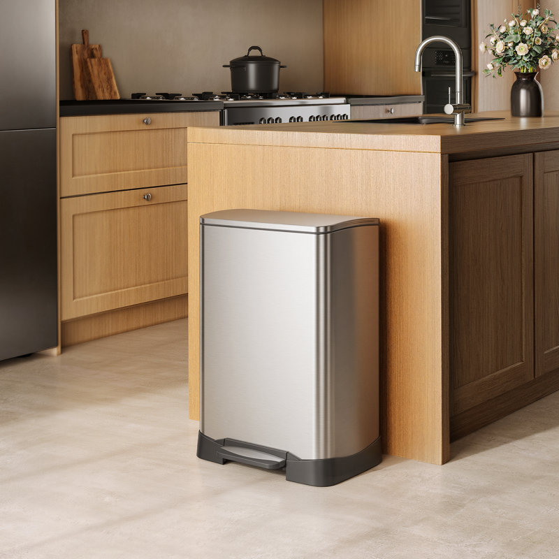 Poubelle à deux compartiments EKO 28L + 18L, finition en acier inoxydable résistante aux empreintes digitales, pour un recyclage facile 