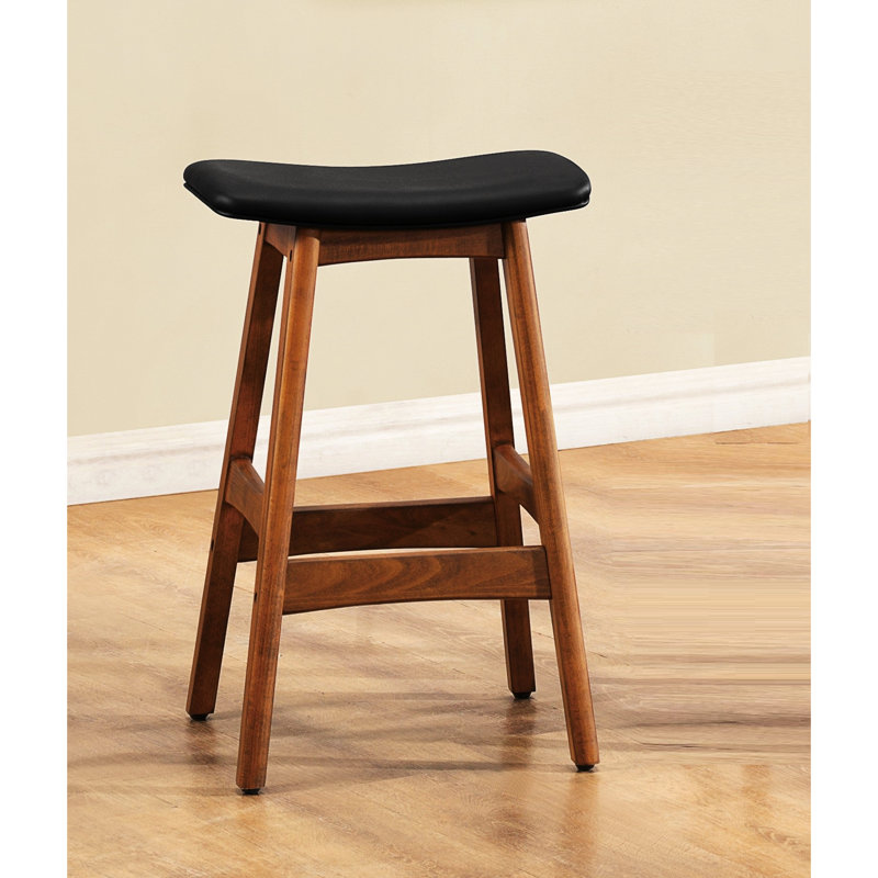 2 tabourets de hauteur de comptoir en simili cuir, 2 en bois massif, cuir de cuisine moderne Mid-Century, 2 modernes, Noir