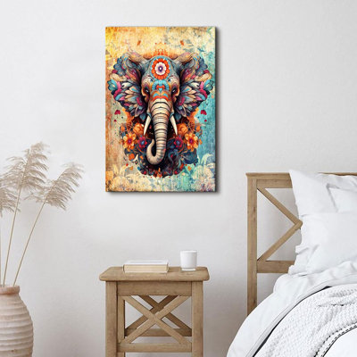 Mandala Elephant Vintage Print Colorful Abstract Elephant Picture Home Office Wall Decor Bohemian Mandala Wall Art for Living Room Floral Poster Modern Framed Painting Kitchen House Decorations 16x24
