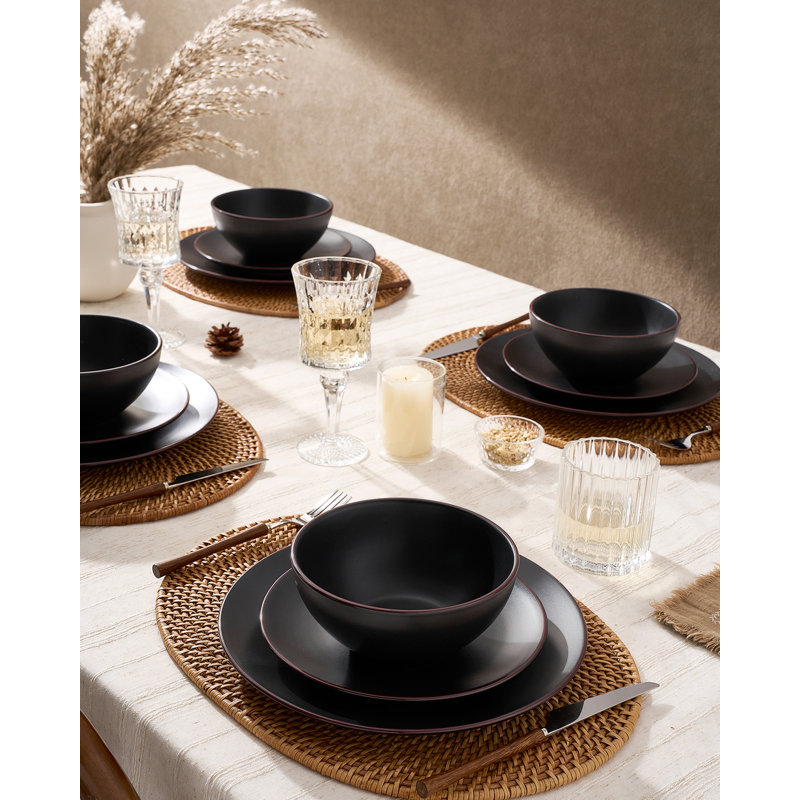 Stoneware Dinnerware Set Piece - Service for 6, Matte Black