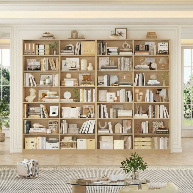84" Tall Double Wide Bookshelf 7-Tier Bookcase with 28 Storage Cubes, Large Capacity Shelving Unit for Books & Decor, (Set of 2)