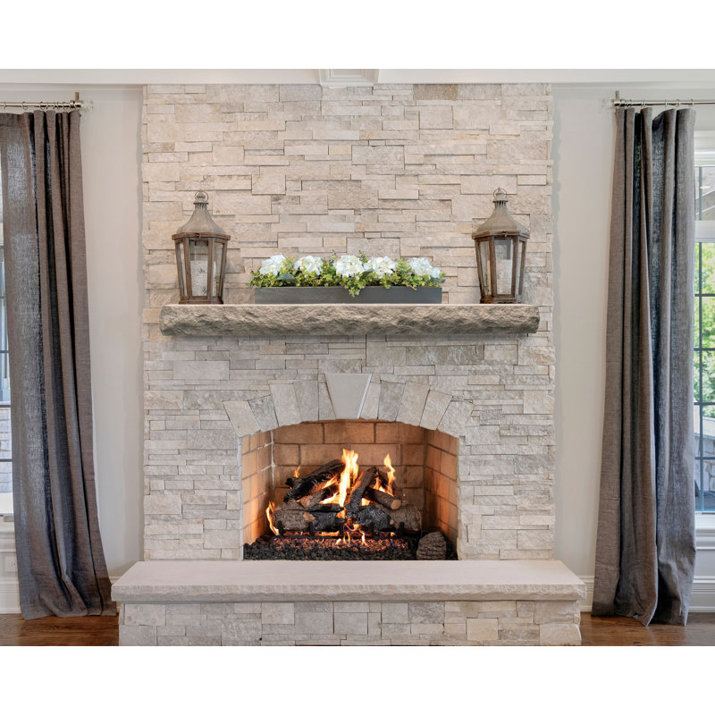 Natural Cut Stone Edge Non-Combustible Mantel Shelf, Mist, 60"