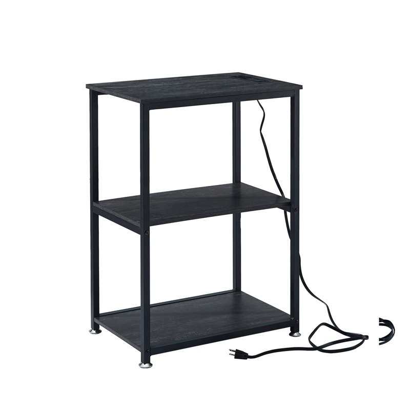 Ortha 3-Tier End Table With Charging Station, Narrow Side Table With USB Ports And Outlet For Living Room Bedroom