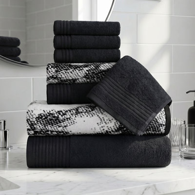 Kreager 500 GSM 100% Cotton Quick-Drying 8 Piece Marble & Solid Assorted Towel Set