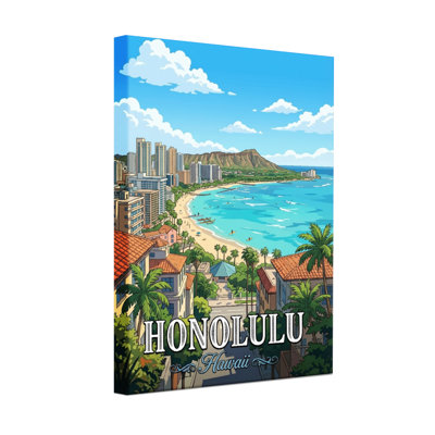 Paysages pittoresques et urbains, Honolulu, Hawaï, plage, horizon, palmiers, vue sur l'océan