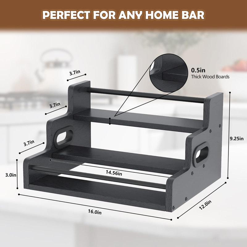 Étagère à boissons alcoolisées à 3 niveaux avec télécommande, support à vin et porte-sirop à café, Noir