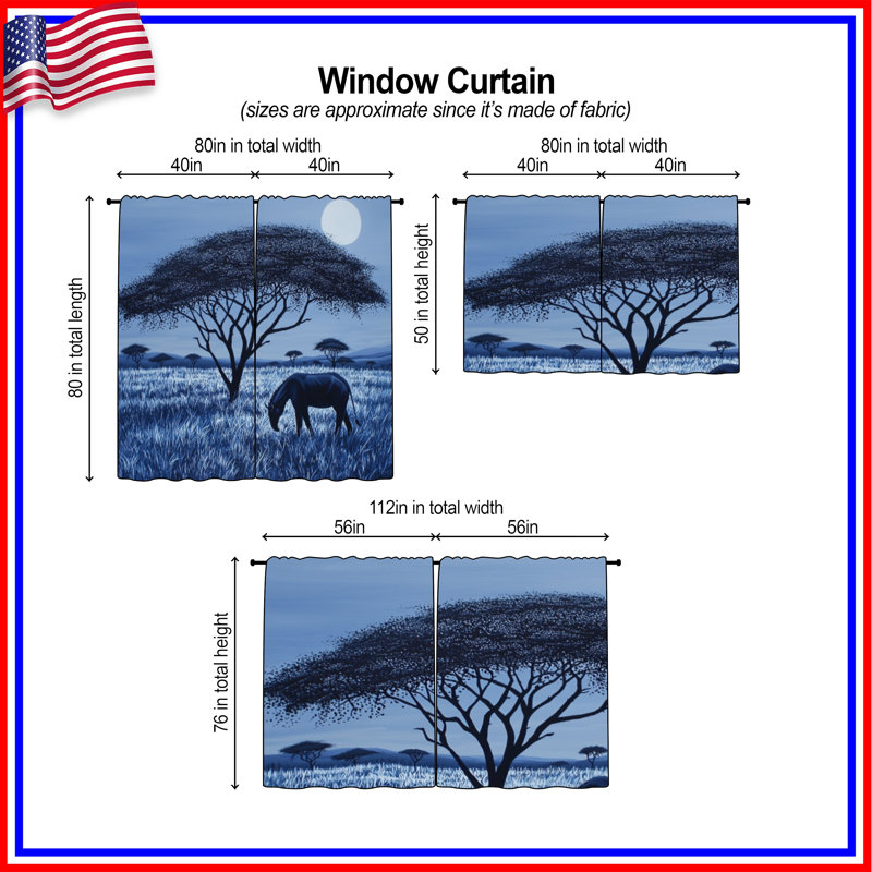 Rideaux de fenêtre Blue Savanna, 20 po x 50 po - 2 panneaux, Obscurcissement de chambre