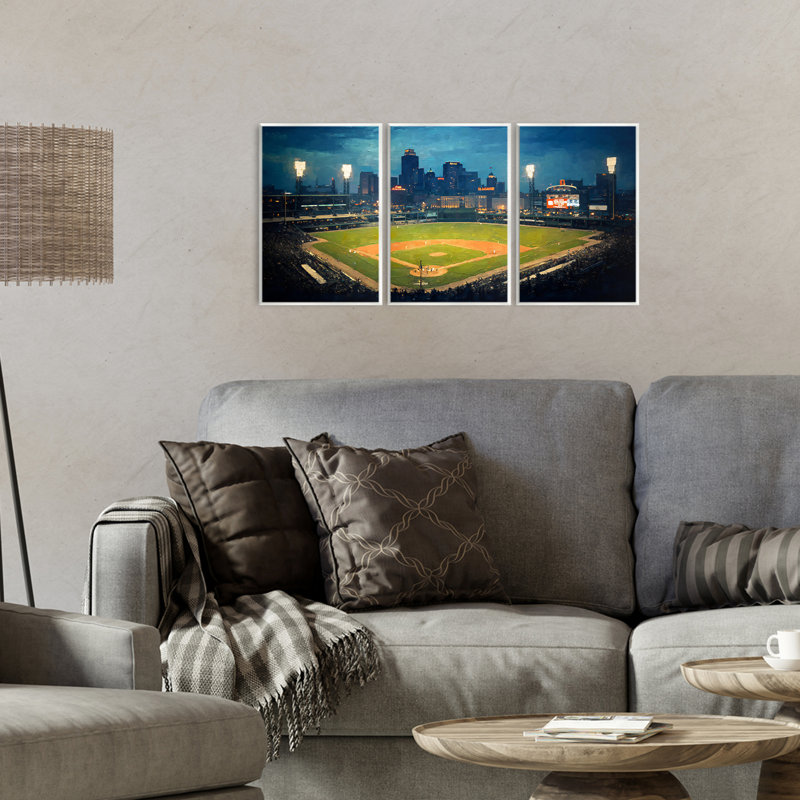 Ensemble de 3 plaques murales Baseball Stadium Night View, design par Arlington Prints, H 19 po x l 13 po