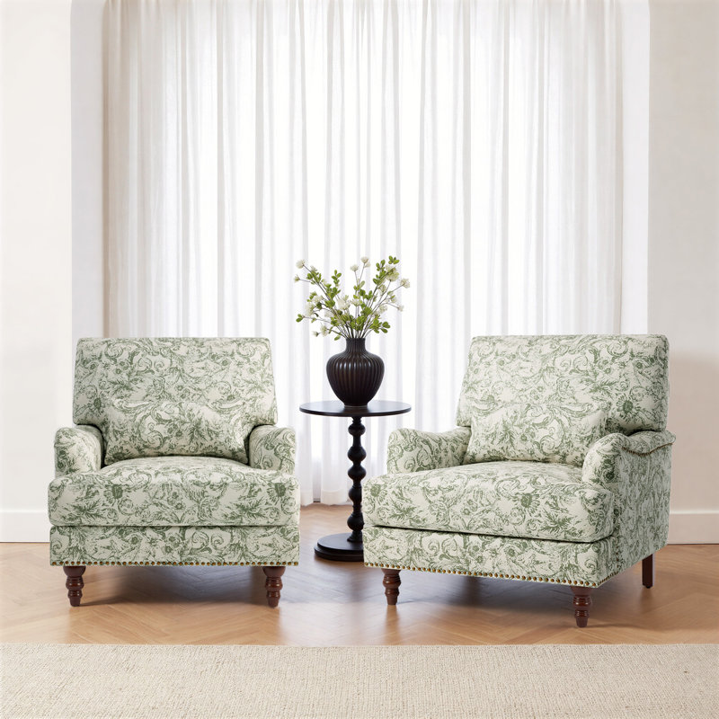 Fauteuil rembourré, Lin vert rococo