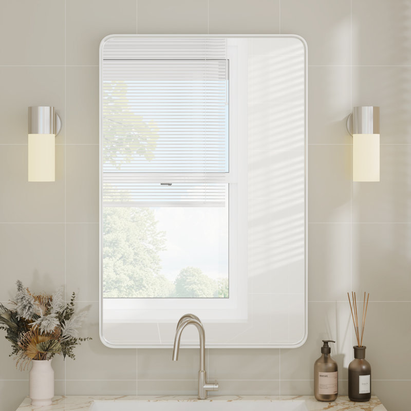 Aluminum Framed Rounded Rectangle Mirror, Wall Mounted Bathroom Vanity Mirror, Modern Horizontal/Vertical Entryway Wall Mirror