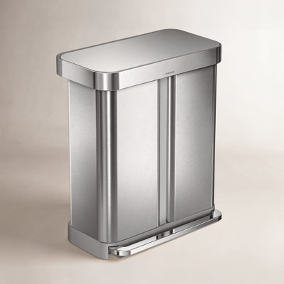 Simplehuman 58L / 15.3 Gallon Hands-Free Dual Compartment Recycling Kitchen Step Trash Can with Lid