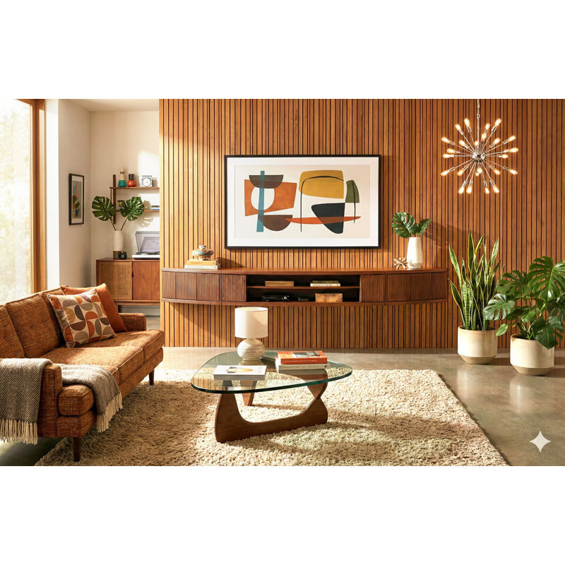Floating TV Stand Curved Wall Mount Entertainment Center - Arc - Mocha, Medium Wood