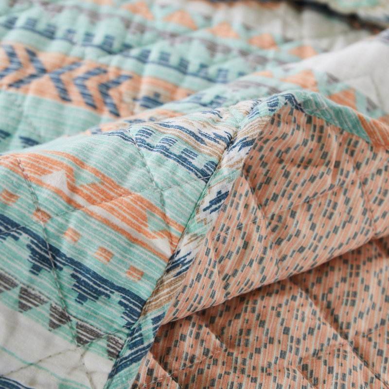 Blue Geometric Pattern Twin Microfiber Quilt Set