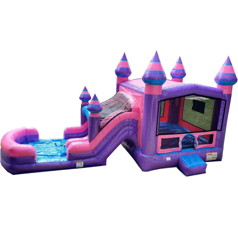JumpOrange Purplish Commercial Grade Castle Bounce House Water Slide with Splash Pool (with Blower)