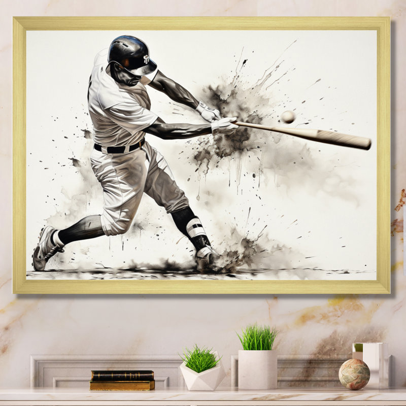 Alaynie Baseball Minimal Swing II - Sport Baseball, art mural, Sans cadre, H 24 po x l 32 po, Toile tendue