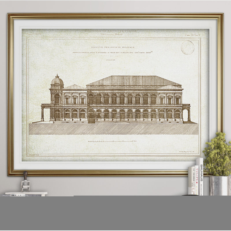 " Architecture Sketch II ", Gold Framed, 31" H x 43" W x 1.5" D, White Mat