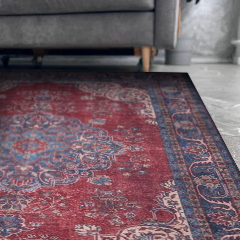 Tapis bleu marine à motif rétro tissé, Rectangle 3 pi 10 po x 5 pi 3 po