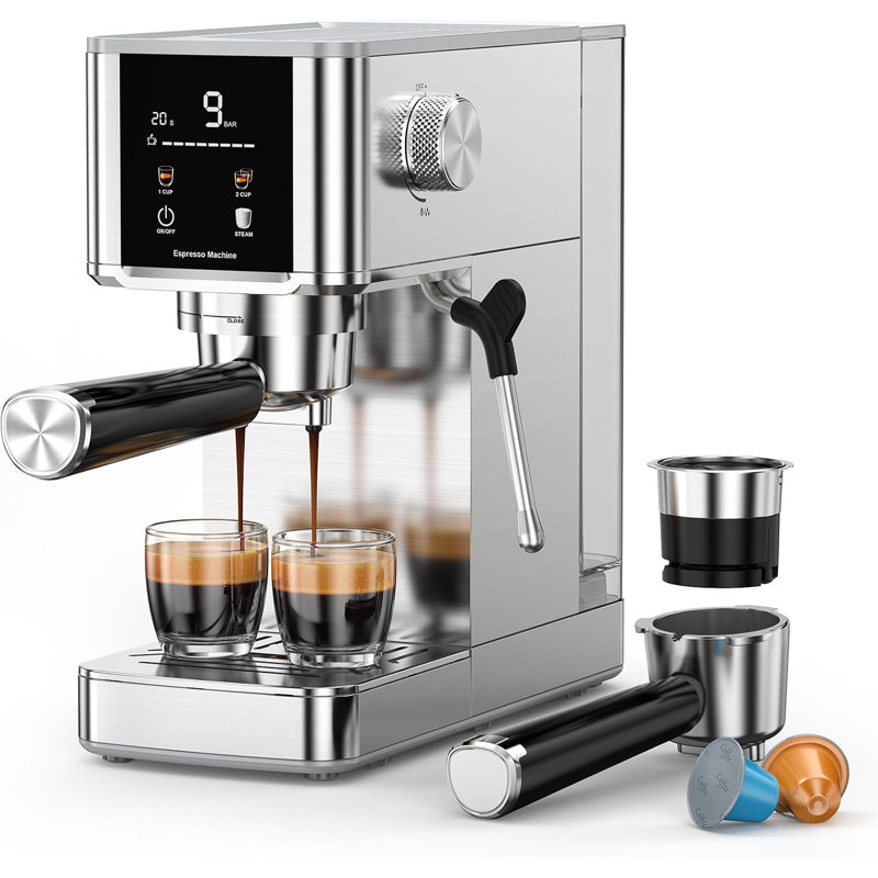 COWSAR 20 Bar Espresso Machine with Capsule and Portafilter Compatibility, Compact Coffee Maker with LED Display and Milk Frother.