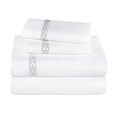 Infinity Scroll Embroidered Certified Egyptian Cotton 1000 Thread Count Bed Sheet Set
