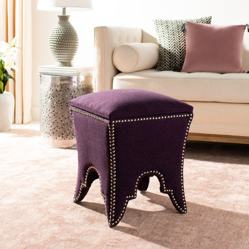 Upholstered Ottoman, Plum, Silver