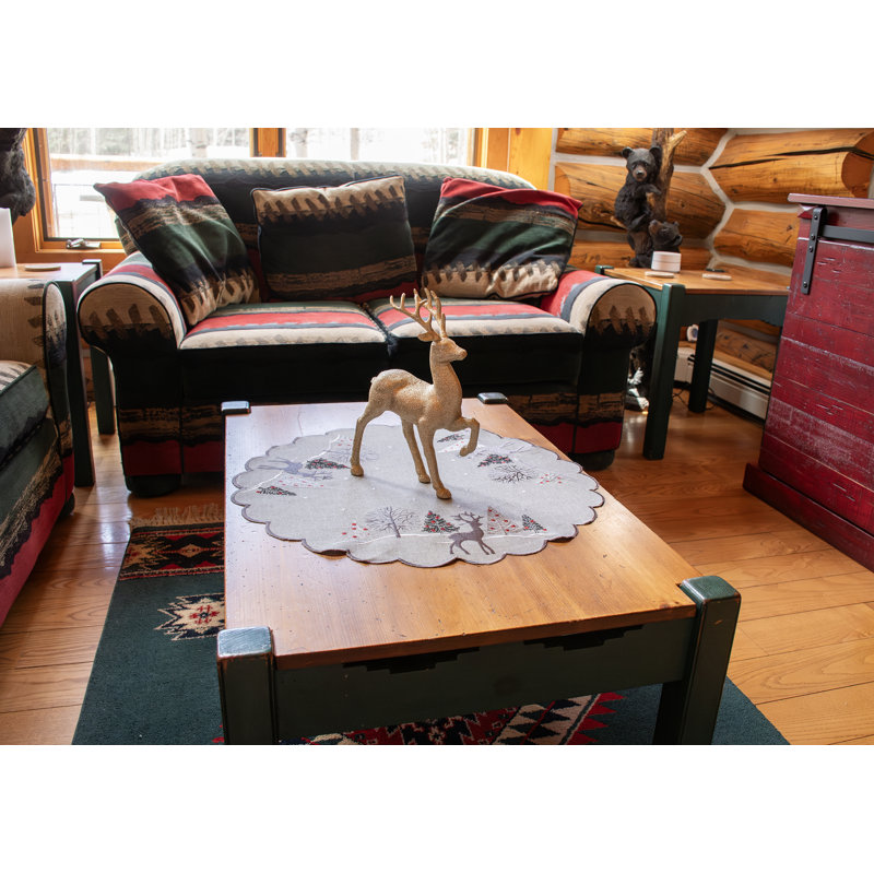 Plateau de table gris à motif de renne brodé Jovonny, Rond 23 po