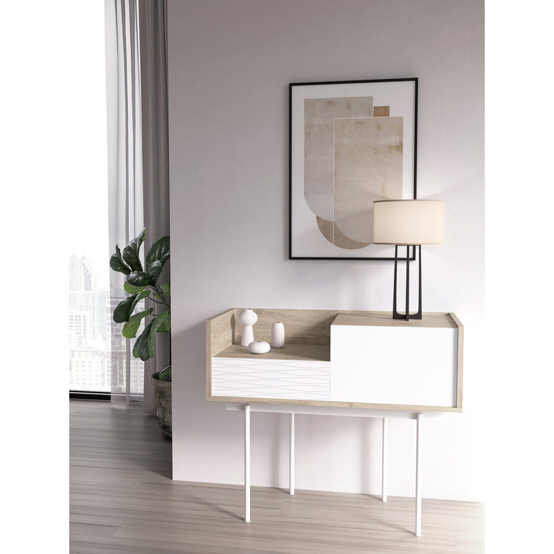 Gad 98cm Console Table, White, Light Oak/White, 84cm x 98cm x 42cm