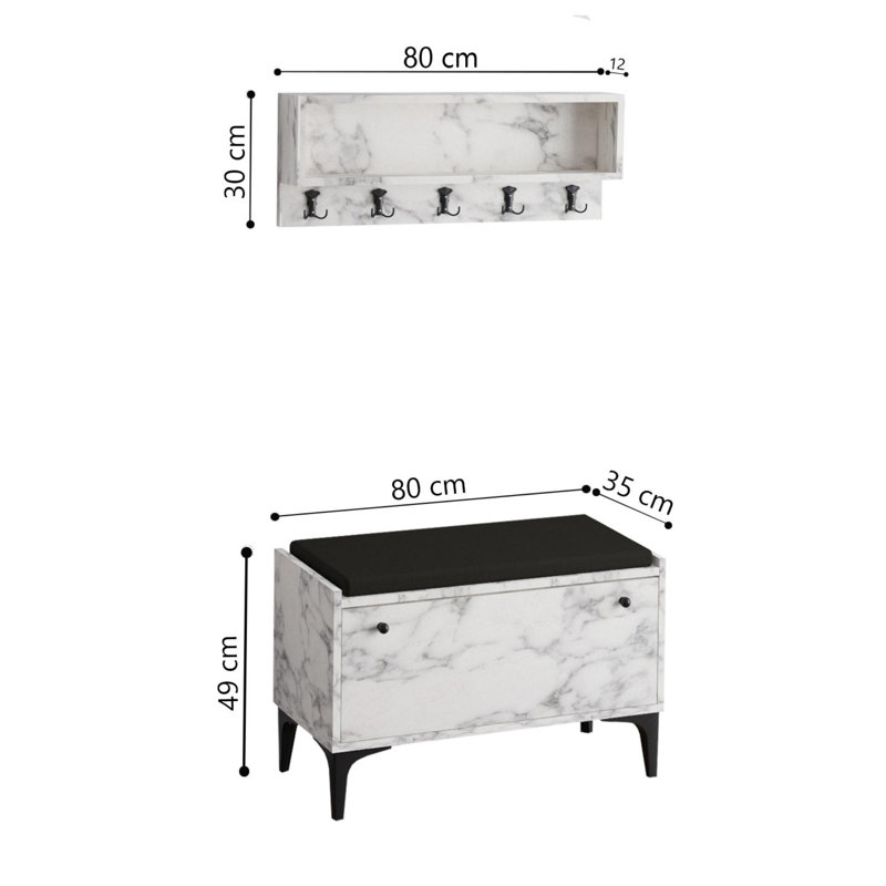 Baneen 8 Pair Shoe Storage Cabinet, Carrara Marble